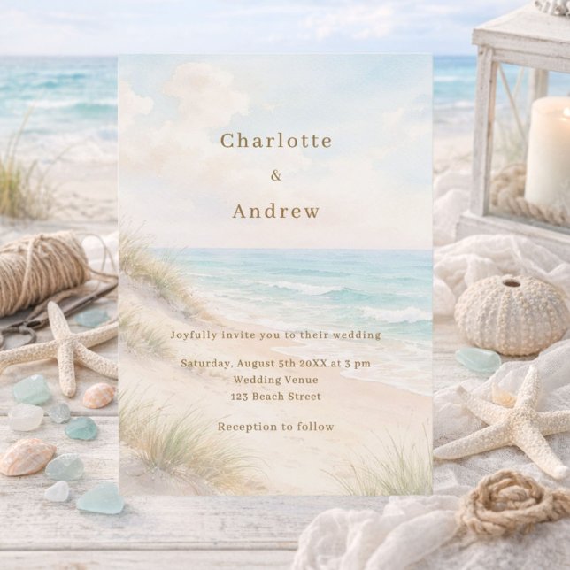 Invitation Mariage moderne de plage à l'aquarelle (Créateur téléchargé)