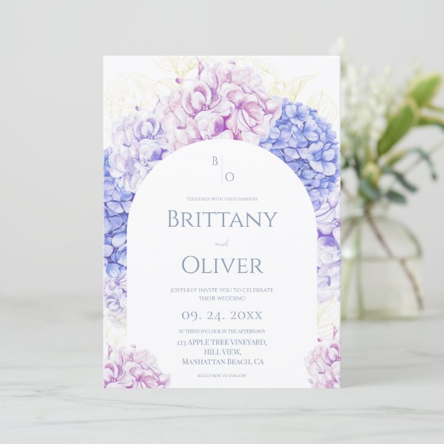 Invitation Mariage Moderne de Printemps Poussiéreux Bleu & Fl (Debout devant)