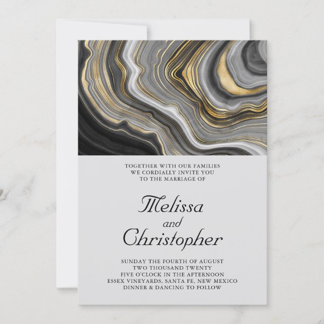 Invitation Mariage Moderne de Style avec Motif de Géode d'Aga (Devant)