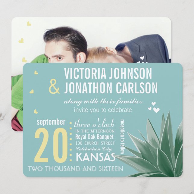 Invitation Mariage Moderne de Typographie de Succulente de Me (Devant / Derrière)