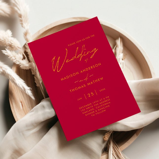 Invitation Mariage Moderne de Typographie Rose Simple Magenta (Créateur téléchargé)