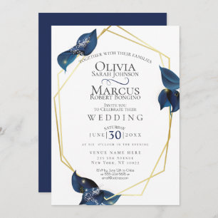 Invitation Mariage Moderne Deep Indigo Bleu et Or