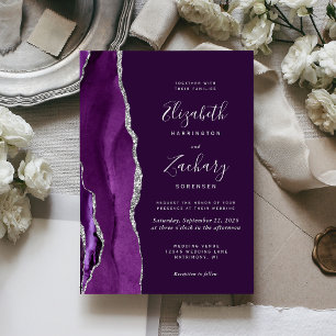 Invitation Mariage Moderne Deep Purple Agate Argent