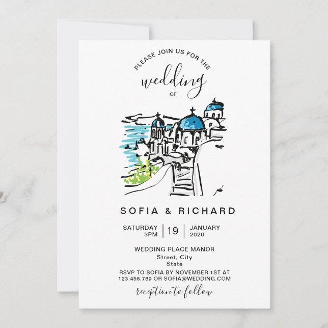 Invitation Mariage moderne Destination Greeek Island Skiathos (Devant)