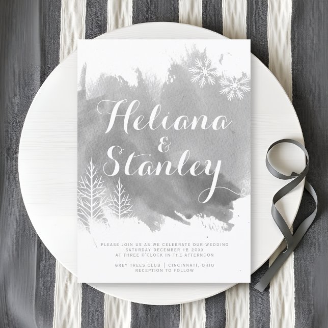 Invitation Mariage moderne d'hiver gris avec éclaboussure d'a (Créateur téléchargé)