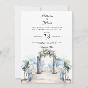Invitation Mariage moderne Dusty Blue et Aqua Beach