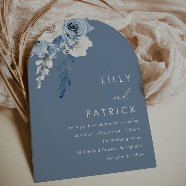 Invitation Mariage moderne Dusty Blue & White Boho Arch (Créateur téléchargé)