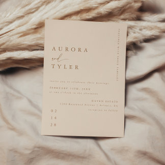 Invitation Mariage Moderne Écriture Beige