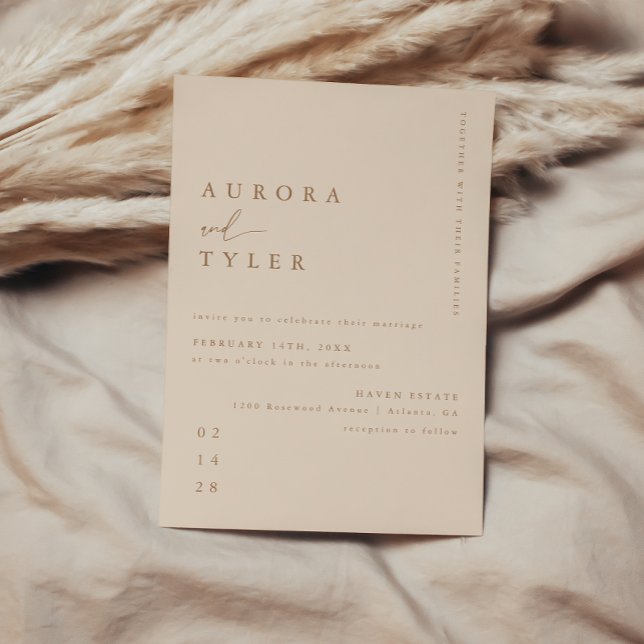 Invitation Mariage Moderne Écriture Beige (Créateur téléchargé)