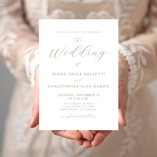 Invitation Mariage Moderne Écriture Dorée Blanche (Créateur téléchargé)