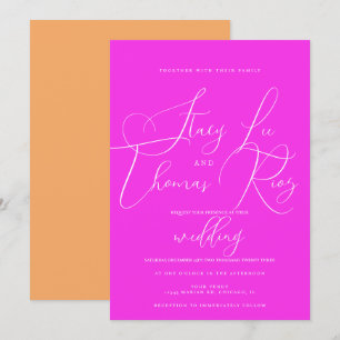Invitation Mariage Moderne Écriture Jolie Rose Orange