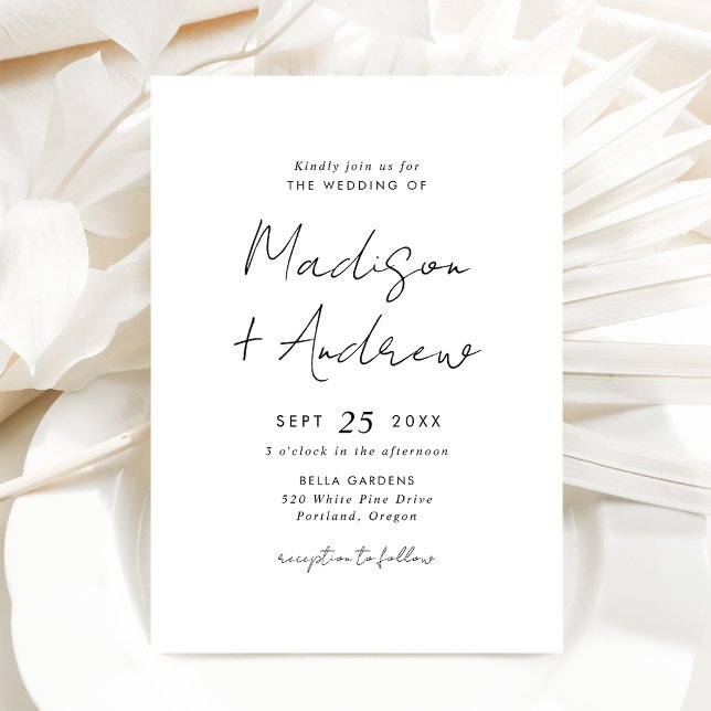 Invitation Mariage Moderne Écriture Manuscrite Noire (Créateur téléchargé)