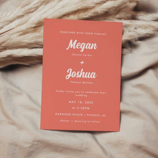 Invitation Mariage Moderne Écriture Rose Corail (Créateur téléchargé)