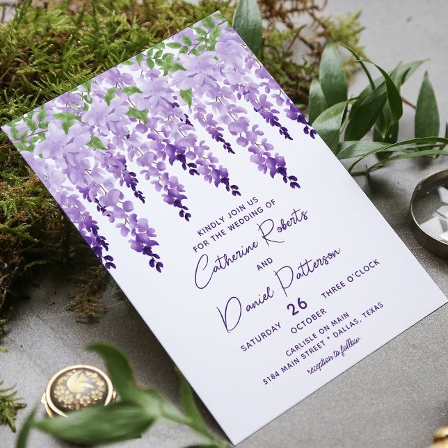 Invitation Mariage Moderne Écriture Wisteria Violet Lavande (Créateur téléchargé)