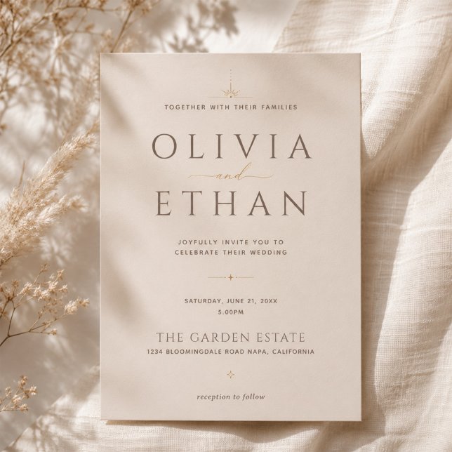 Invitation Mariage Moderne Éditorial Champagne Beige (Créateur téléchargé)