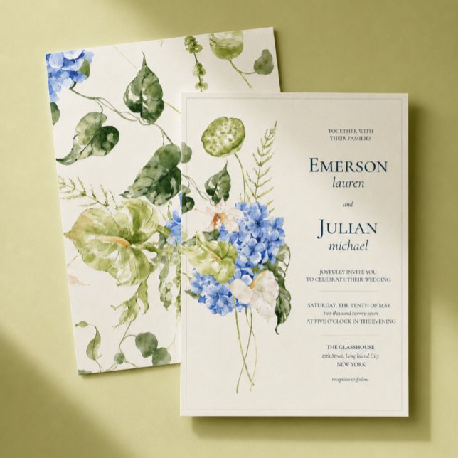 Invitation Mariage Moderne Éditorial Orchidée & Anthurium (Modern editorial wedding invitation featuring sculptural florals and trendy chartreuse.)