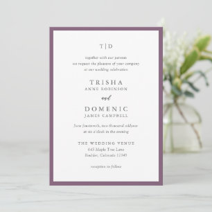 Invitation Mariage Moderne Élégant à Monogramme Violet
