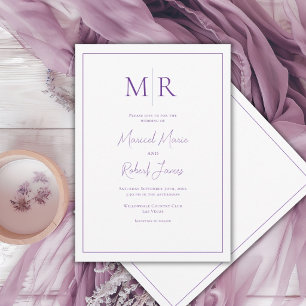 Invitation Mariage Moderne Élégant à Monogramme Violet