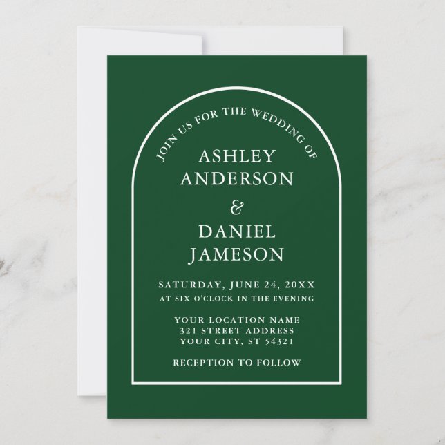 Invitation Mariage moderne élégant Arch Green (Devant)