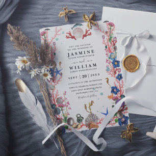 Invitation Mariage Moderne Élégant avec Relief de Plage Océan