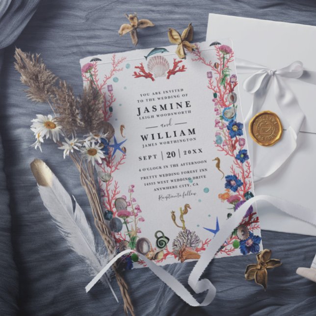Invitation Mariage Moderne Élégant avec Relief de Plage Océan (Créateur téléchargé)