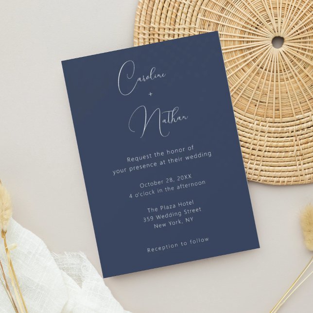 Invitation Mariage Moderne Élégant Classique Bleu Nuit & Blan (Créateur téléchargé)