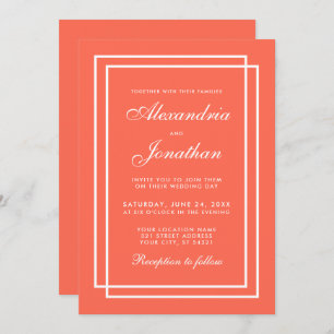 Invitation Mariage moderne élégant Corail et cadres blancs