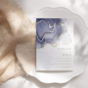 Invitation Mariage moderne élégant de la marine de minuit