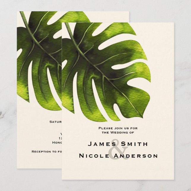 Invitation Mariage Moderne Élégant d'Été de Feuille de Palmie (Devant / Derrière)