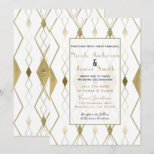 Invitation Mariage Moderne Élégant Diamant Blanc & Or