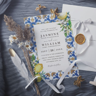 Invitation Mariage Moderne Élégant Feuillage Citron Vintage