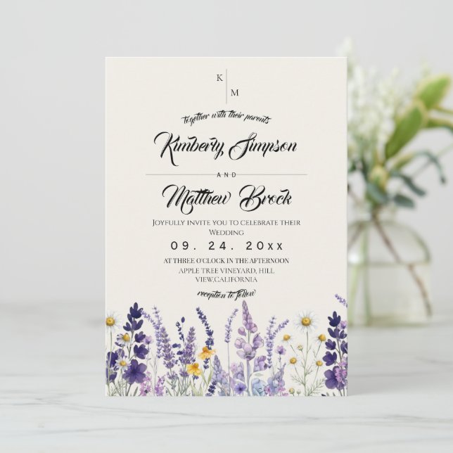 Invitation Mariage Moderne & Élégant Fleur Sauvage Rustique B (Debout devant)
