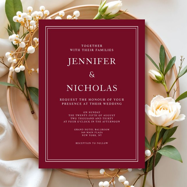 Invitation Mariage Moderne Élégant Formel Rouge Bourgogne (Modern Elegant Formal Burgundy Red Wedding Invitation)