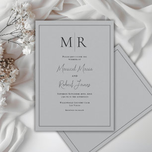 Invitation Mariage Moderne Élégant Gris Monogramme