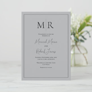 Invitation Mariage Moderne Élégant Gris Monogramme