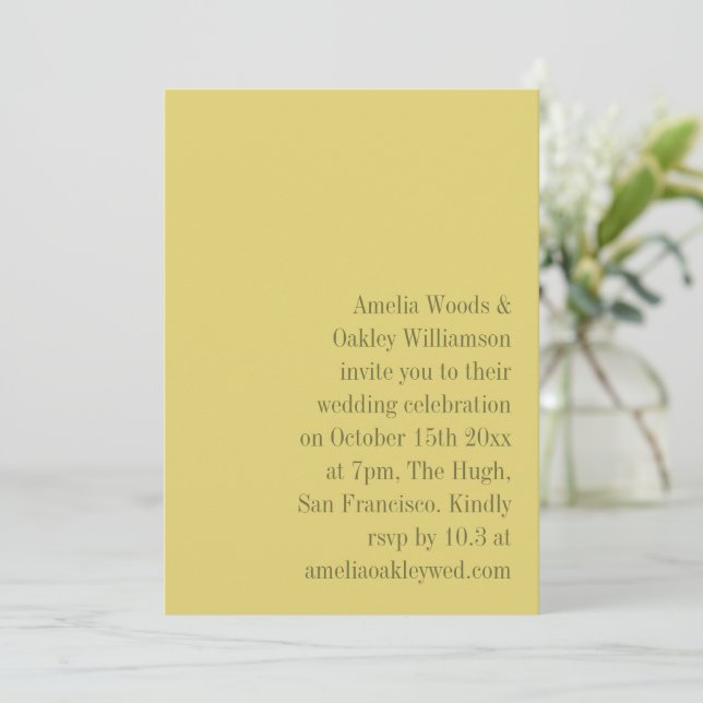 Invitation Mariage Moderne Élégant Minimaliste Jaune (Debout devant)