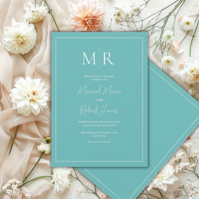 Invitation Mariage Moderne Élégant Monogramme Sarcelle (Créateur téléchargé)