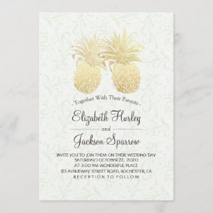 Invitation Mariage moderne Élégant Or Huile d'ananas Couple