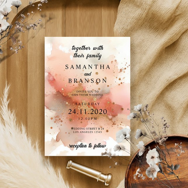 Invitation Mariage Moderne Élégant Rose Gold Aquarelle (Créateur téléchargé)