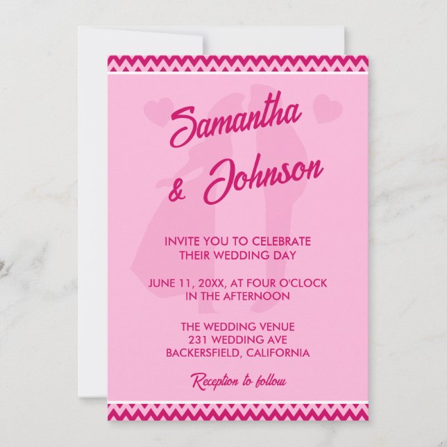 Invitation Mariage Moderne Élégant Rose Pâle à Rayures Chevro (Devant)