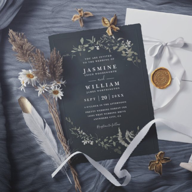 Invitation Mariage Moderne Élégant Rustique avec Feuillage Cr (Créateur téléchargé)