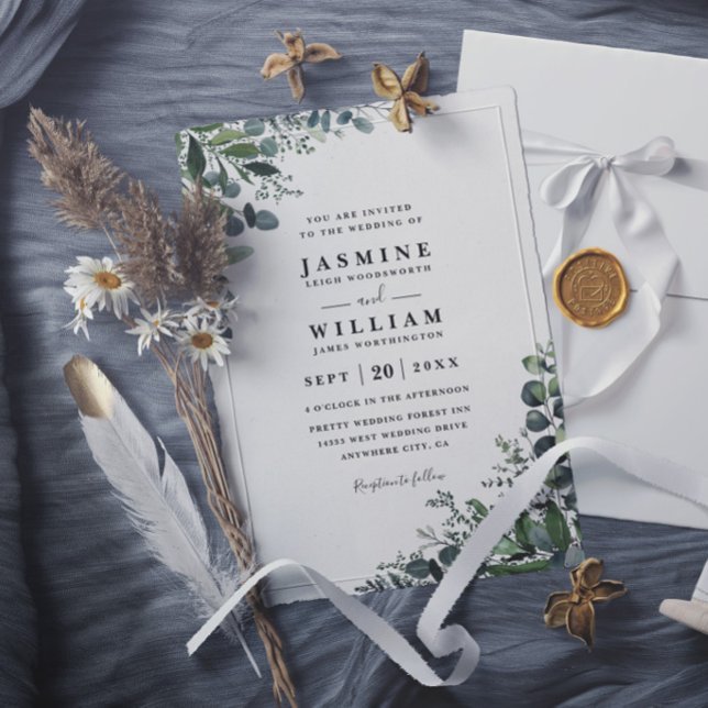 Invitation Mariage Moderne Élégant Rustique avec Verdure d'Eu (Créateur téléchargé)