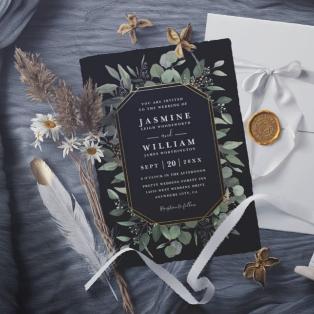 Invitation Mariage Moderne Élégant Rustique avec Verdure d'Eu (Créateur téléchargé)