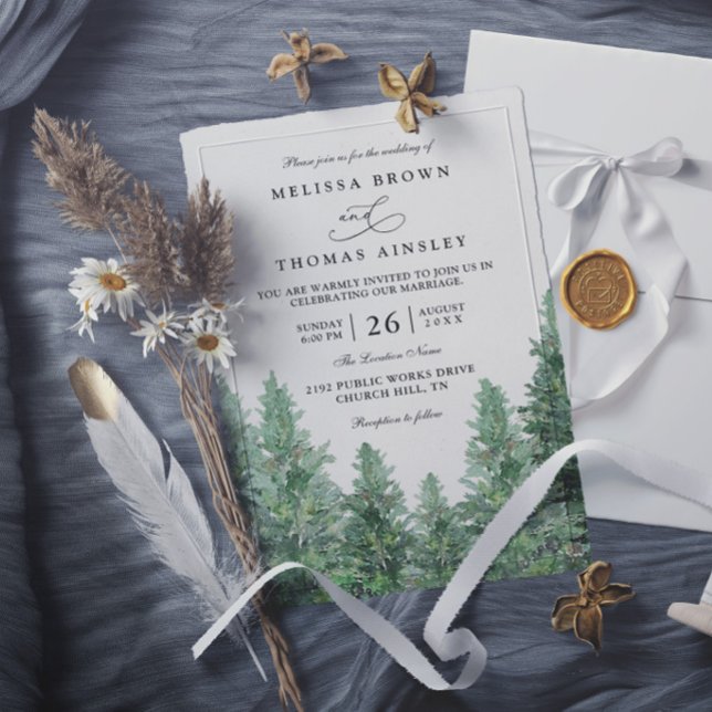 Invitation Mariage Moderne Élégant Rustique Forêt de Pins (Créateur téléchargé)