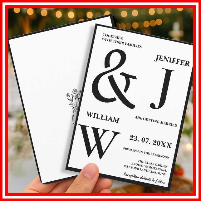 Invitation Mariage Moderne Élégant Simple Noir et Blanc (Créateur téléchargé)
