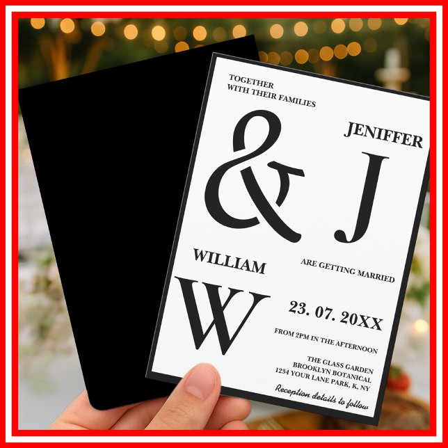 Invitation Mariage Moderne Élégant Simple Noir et Blanc (Créateur téléchargé)