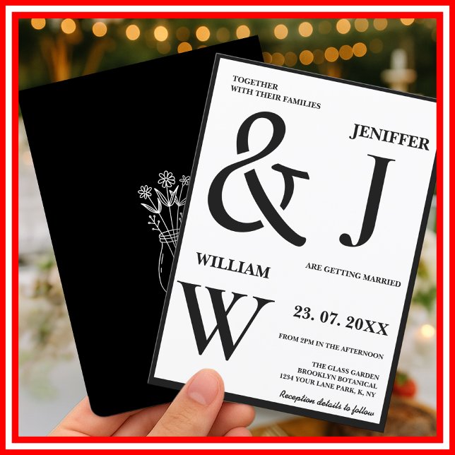 Invitation Mariage Moderne Élégant Simple Noir et Blanc (Créateur téléchargé)