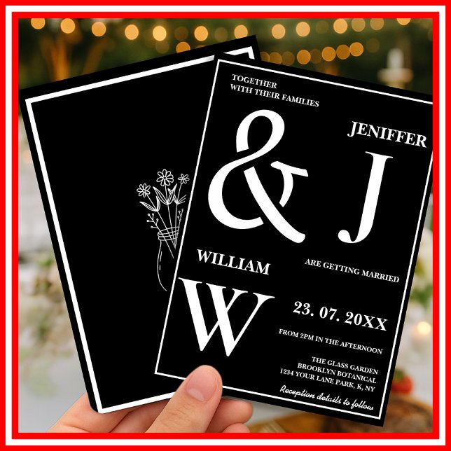 Invitation Mariage Moderne Élégant Simple Noir et Blanc (Créateur téléchargé)
