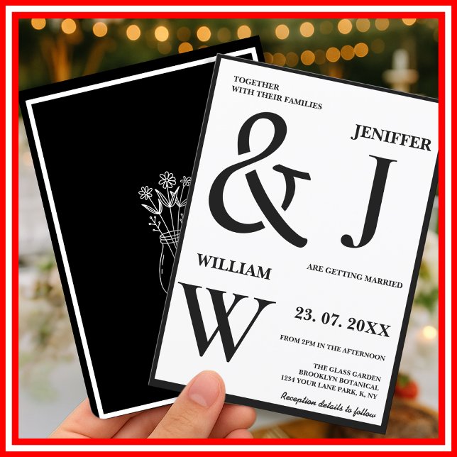 Invitation Mariage Moderne Élégant Simple Noir et Blanc (Créateur téléchargé)