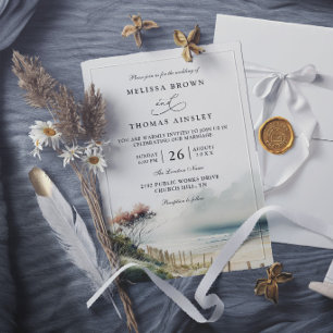 Invitation Mariage Moderne Élégant sur la Plage de Sable Côti